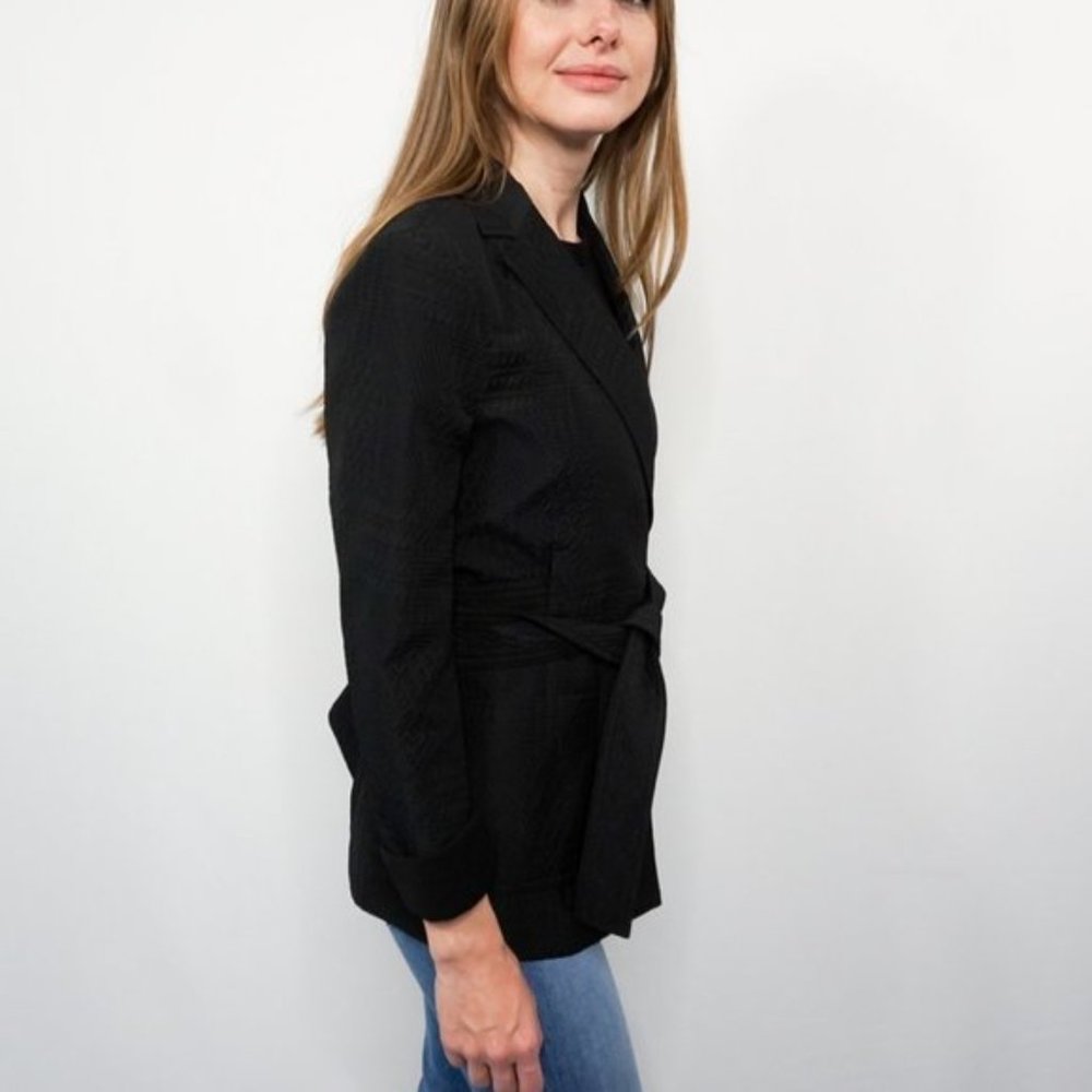 NWT BCBG MaxAzria Black Conner Textured Belted Wrap Blazer Suit Jacket XXS/XS